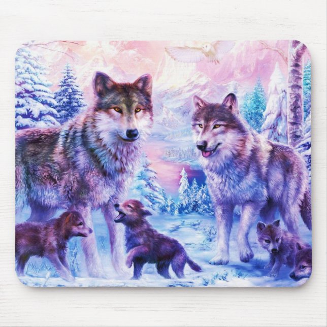 Wolf Family Mouse Mat (Front)