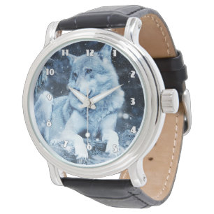 Wolf Fantasy Men's Black Leather Strap Watch