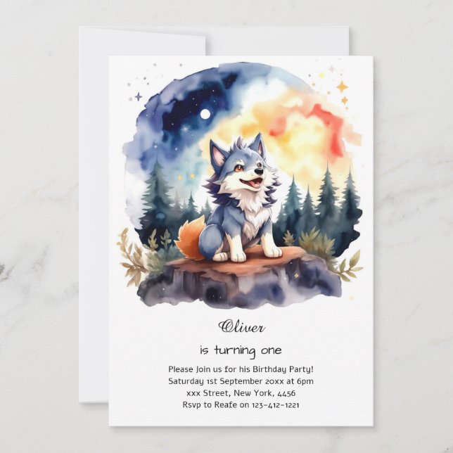 Wolf First Birthday Invitation (Front)