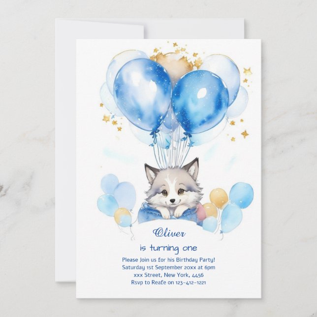 Wolf First Birthday Invitation (Front)