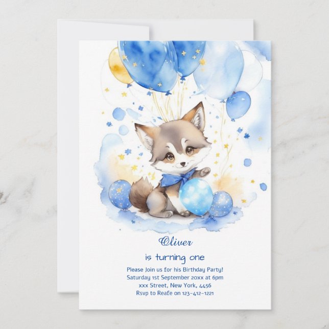 Wolf First Birthday Invitation (Front)