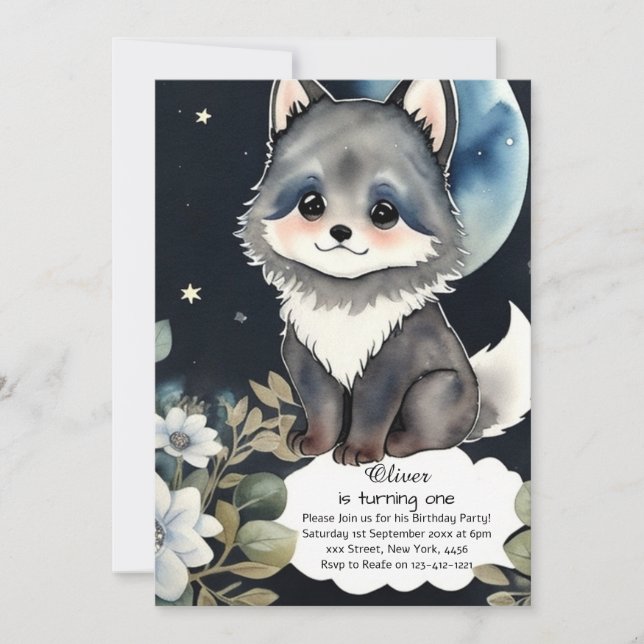 Wolf First Birthday Invitation (Front)