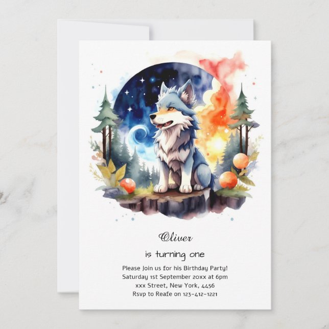 Wolf First Birthday Invitation (Front)
