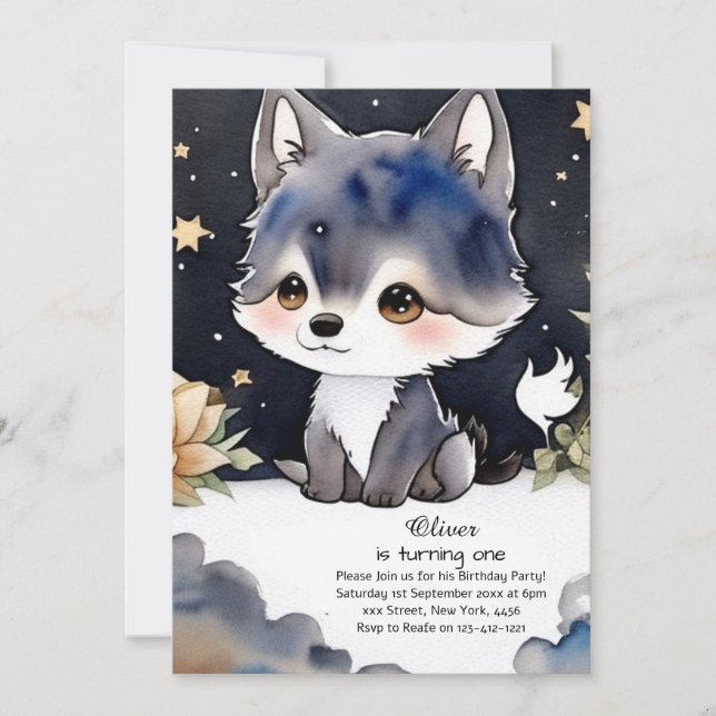 Wolf First Birthday Invitation (Front)