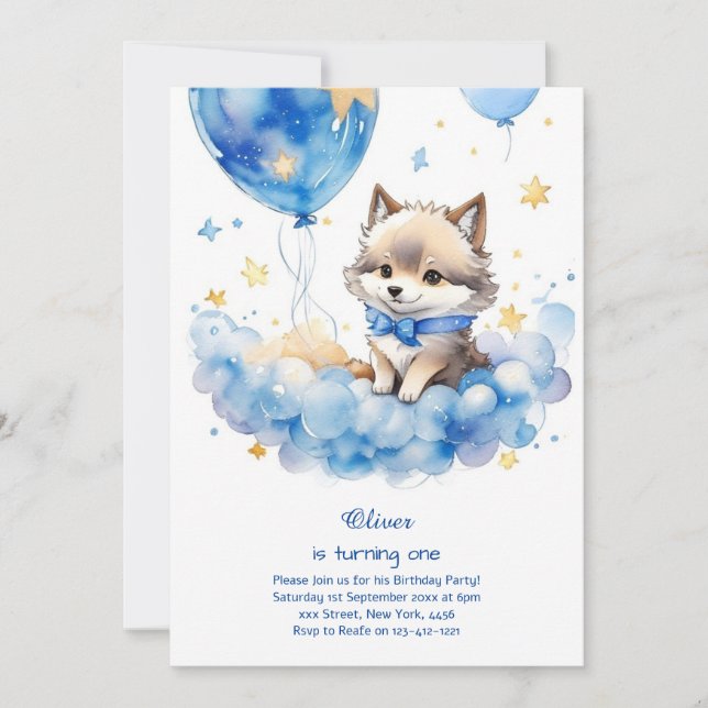 Wolf First Birthday Invitation (Front)