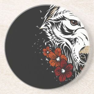 Wolf Flower Tatoo Vintage Coaster