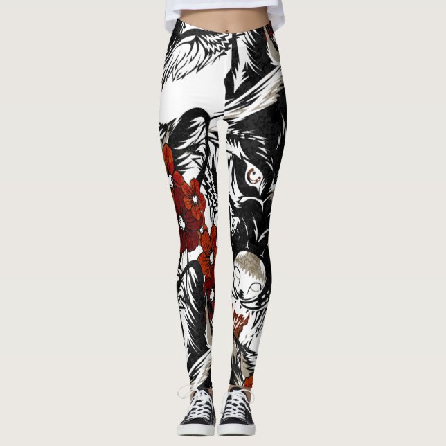 Wolf Flower Tatoo Vintage Pattern Leggings (Front)