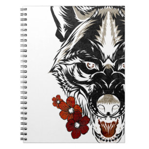 Wolf Flower Tatoo Vintage Pattern Notebook
