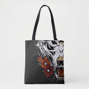Wolf Flower Tatoo Vintage Tote Bag