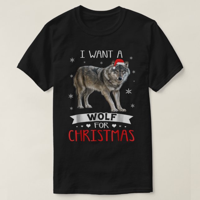 Wolf for Christmas Cute Holiday Design T-Shirt (Design Front)