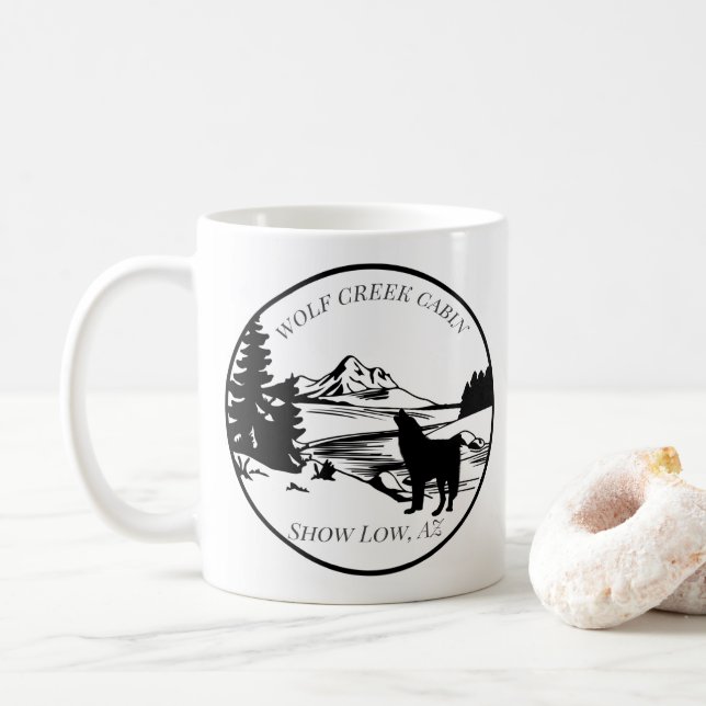 Wolf  Forest Cabin Rental Home Mountains Coffee Mug (With Donut)