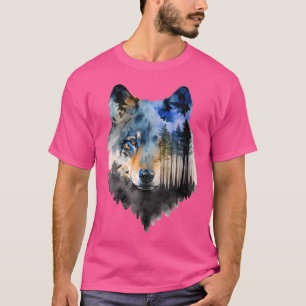 Wolf Forest Landscape Animal Face Art Animal Lover T-Shirt