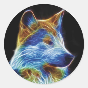 Wolf Fractal Classic Round Sticker