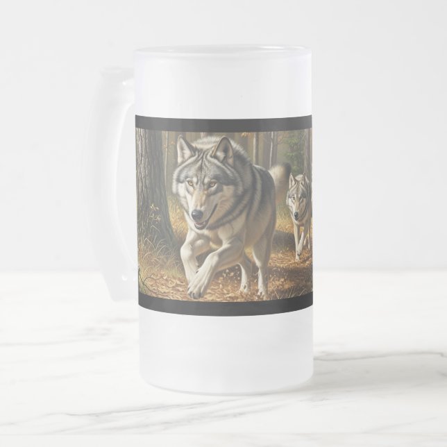 Wolf Frosted Glass Mug style 1 (Front Left)
