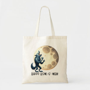 Wolf & Full Moon - Happy Howl-o-ween!  Tote Bag
