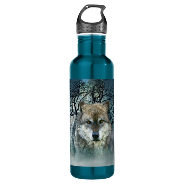 Wolf Full Moon in Fog 710 Ml Water Bottle (Front)
