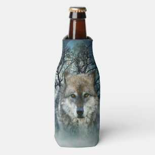 Wolf Full Moon in Fog Bottle Cooler