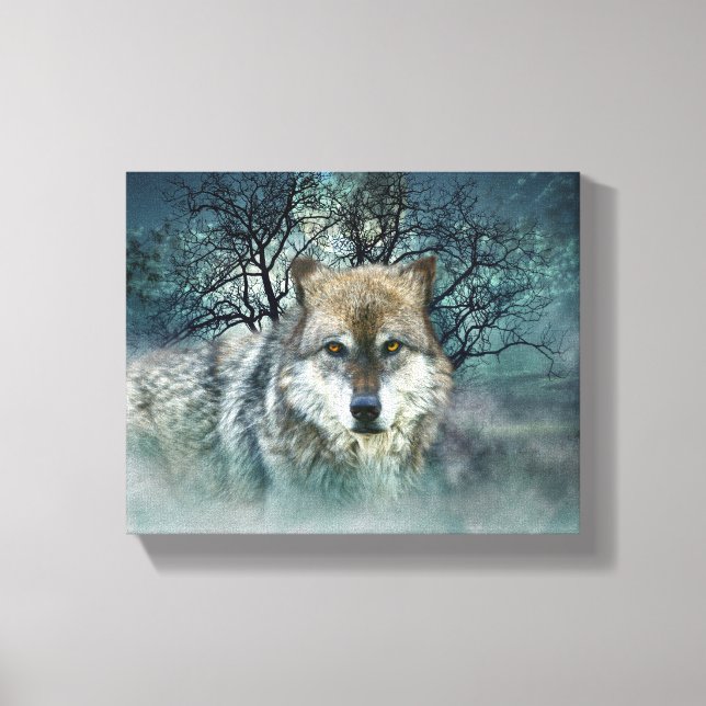 Wolf Full Moon in Fog Canvas Print (Front)