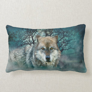 Wolf Full Moon in Fog Lumbar Cushion