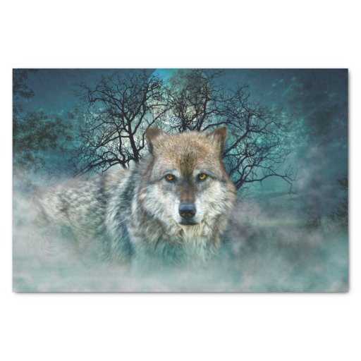 Image of Wolf Full Moon in Fog Tissue Paper