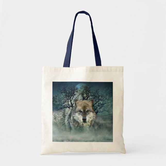 Wolf Full Moon in Fog Tote Bag (Front)