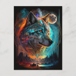 Wolf Full Moon Landscape Surreal Fantasy Postcard