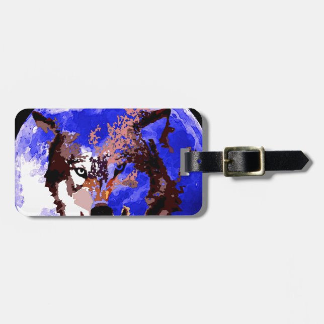Wolf & Full Moon Luggage Tag (Front Horizontal)