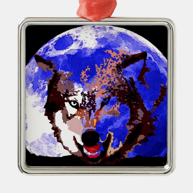 Wolf & Full Moon Metal Tree Decoration (Front)