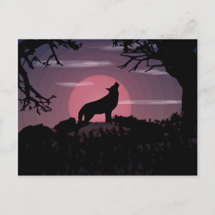 wolf full moon postcard