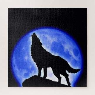 Wolf Fullmoon & Blue Night - Wild Animals Art Jigsaw Puzzle