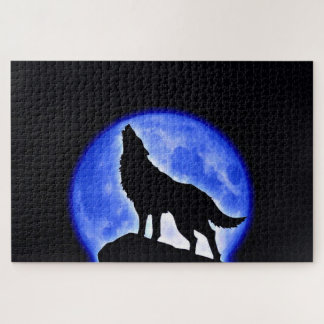 Wolf Fullmoon & Blue Night - Wild Animals Art Jigsaw Puzzle