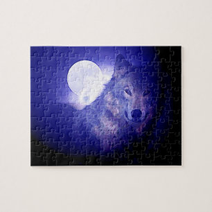 Wolf Fullmoon & Blue Night - Wild Animals Art Jigsaw Puzzle