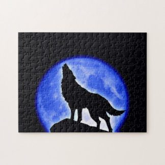 Wolf Fullmoon & Blue Night - Wild Animals Art Jigsaw Puzzle