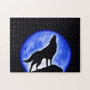 Wolf Fullmoon & Blue Night - Wild Animals Art Jigsaw Puzzle