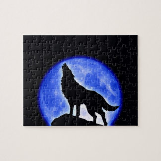 Wolf Fullmoon & Blue Night - Wild Animals Art Jigsaw Puzzle