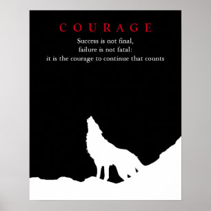 Wolf Fullmoon Night Motivational Courage Poster