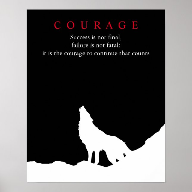 Wolf Fullmoon Night Motivational Courage Poster (Front)