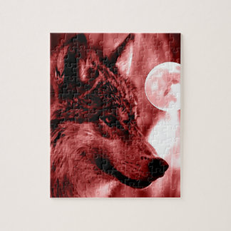 Wolf Fullmoon & Red Night - Wild Animals Art Jigsaw Puzzle