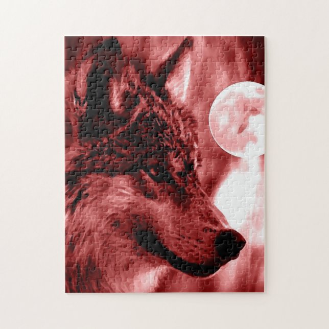 Wolf Fullmoon & Red Night - Wild Animals Art Jigsaw Puzzle (Vertical)