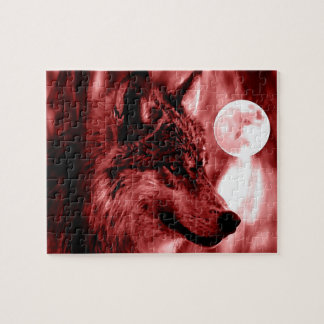 Wolf Fullmoon & Red Night - Wild Animals Art Jigsaw Puzzle