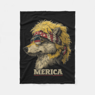 Wolf - Funny 4th of July American Flag Fathers Day Fleece Blanket