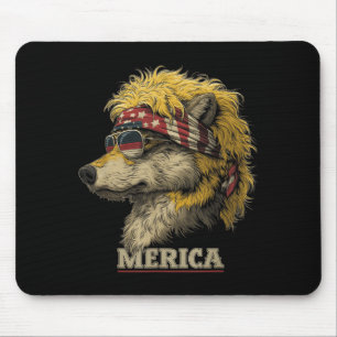 Wolf - Funny 4th of July American Flag Fathers Day Mouse Mat