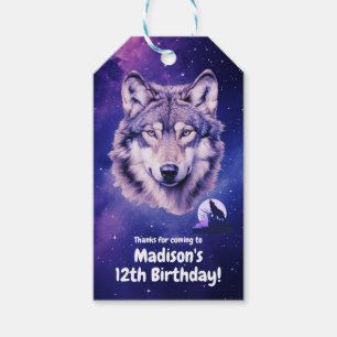 Wolf Galaxy Stars Cosmic Birthday Party  Gift Tags