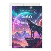 Wolf Galaxy Stars Cosmic Birthday Party Invitation