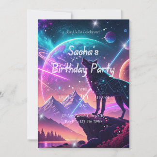 Wolf Galaxy Stars Cosmic Birthday Party Invitation