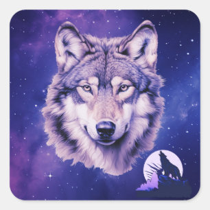 Wolf Galaxy Stars Cosmic Birthday Party Square Sticker
