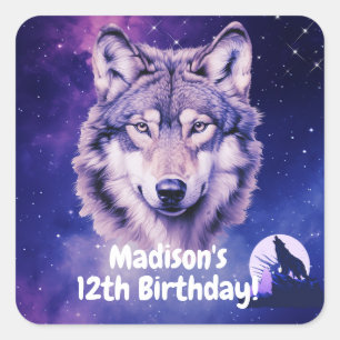 Wolf Galaxy Stars Cosmic Birthday Party  Square Sticker