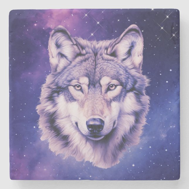 Wolf Galaxy Stars Cosmic Birthday Party  Stone Coaster (Front)