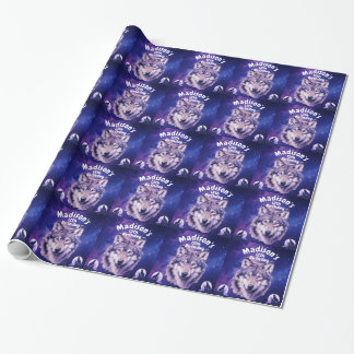 Wolf Galaxy Stars Cosmic Birthday Party Wrapping Paper