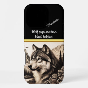 Wolf gazes at calm mountains and forests iPhone 16 pro max case